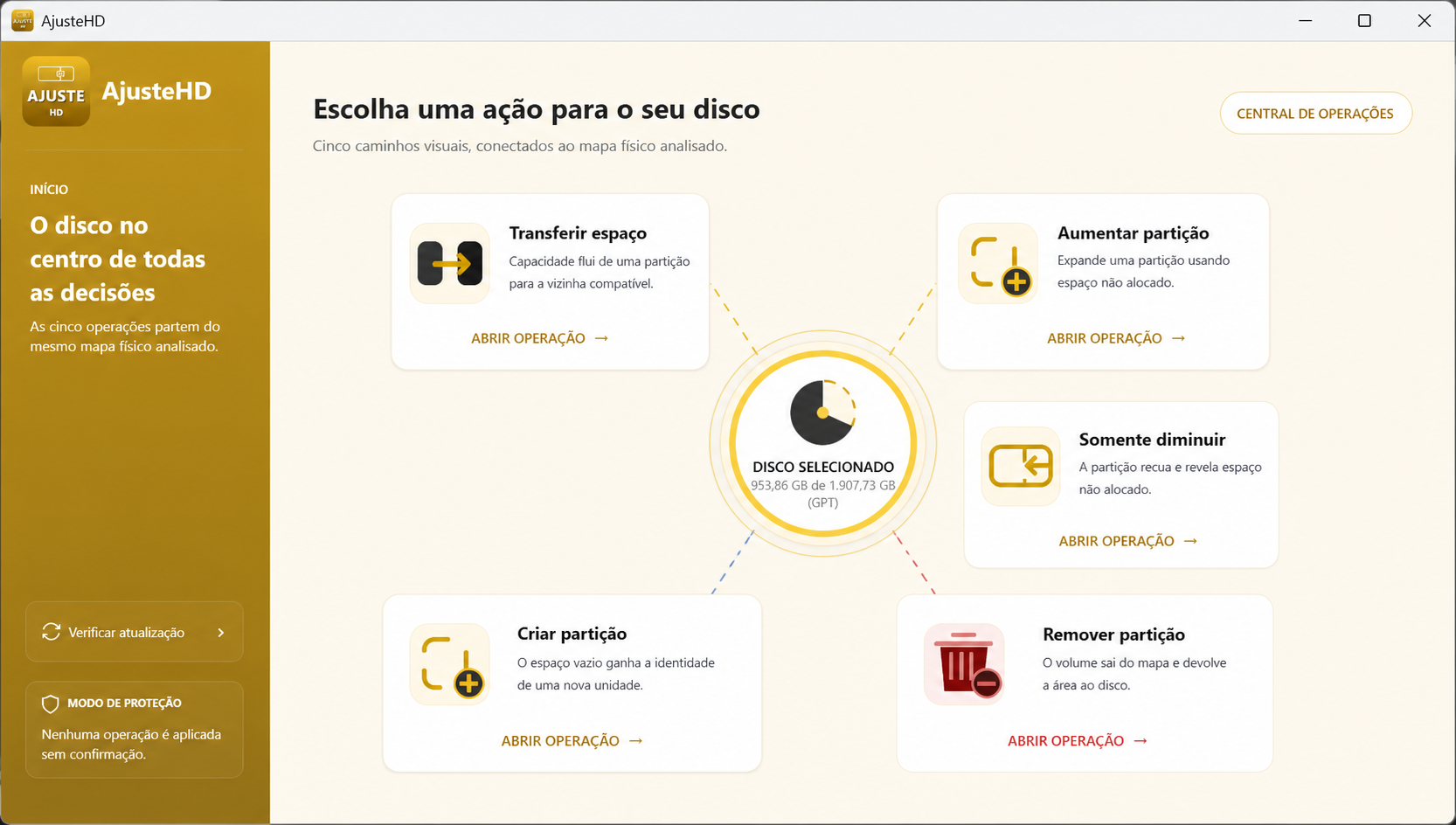 Prévia ilustrativa da tela inicial do AjusteHD